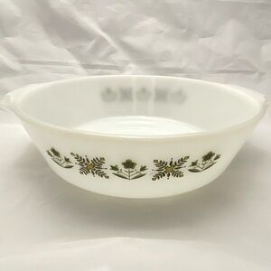 Anchor Hocking Fire King 429 Milk Glass Green Meadow 9" Casserole Dish VTG